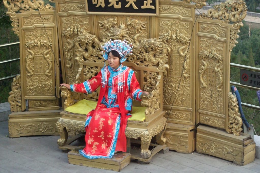 a girl dressed up as empress