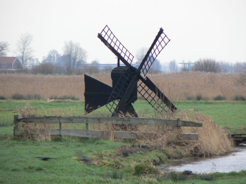 A small windmill like this was used to pump water up from a lower to a higher level body of water.