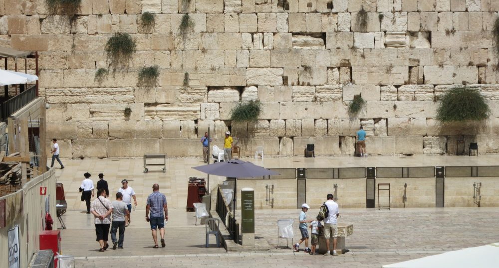 the exposed part of the Western Wall, with far fewer people busy praying than usual