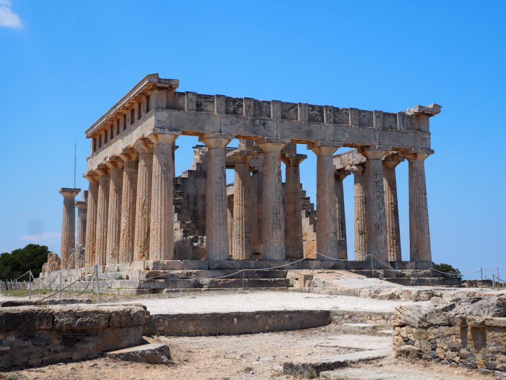 A classical square temple - mostly only the pillars along the sides remain.