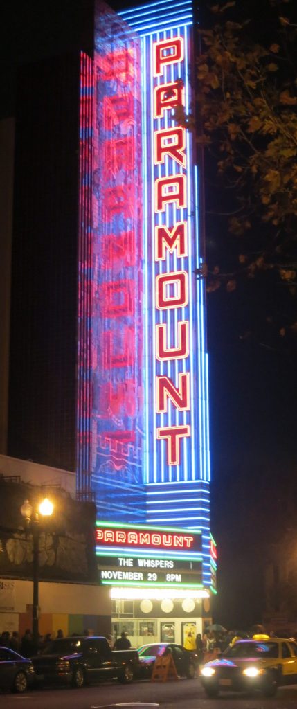 nighttime view of the Paramount