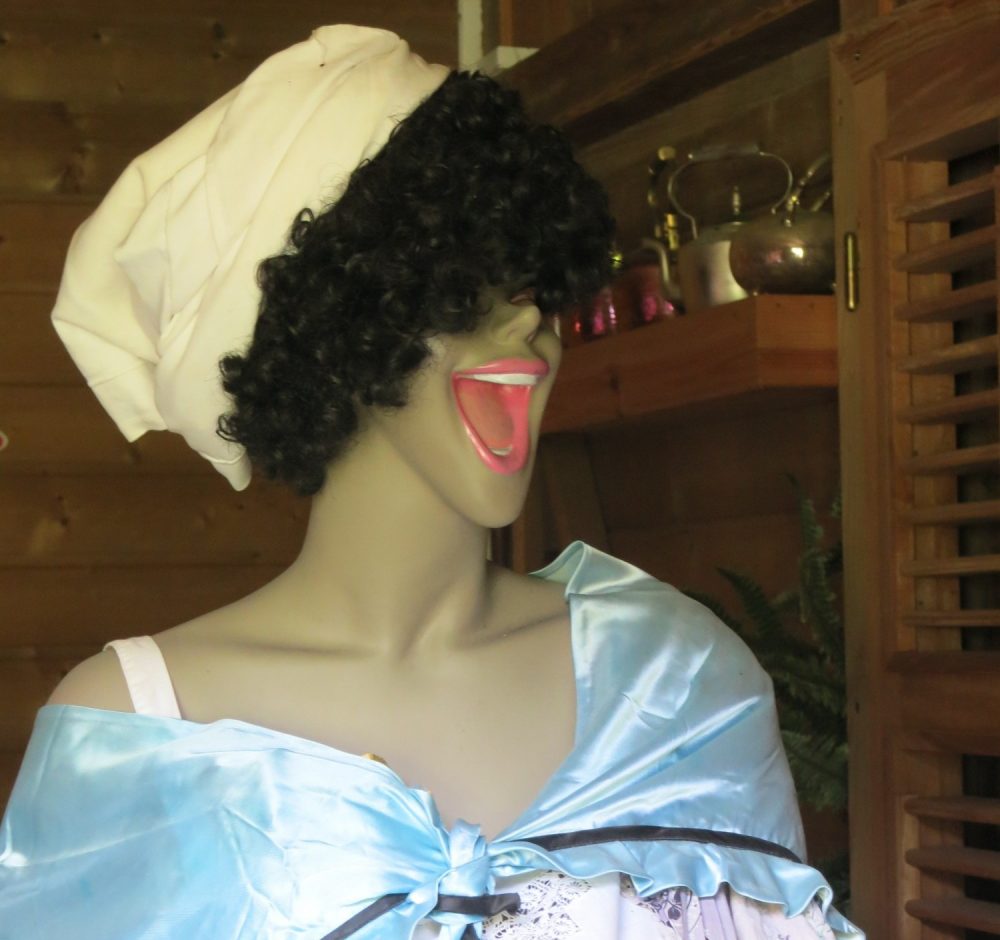 close-up of a laughing mannequin in the Banana Museum in Guadeloupe