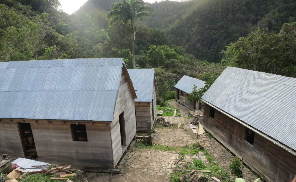 A view of several slave quarter buildings on La Griviliere coffee plantation in Guadeloupe