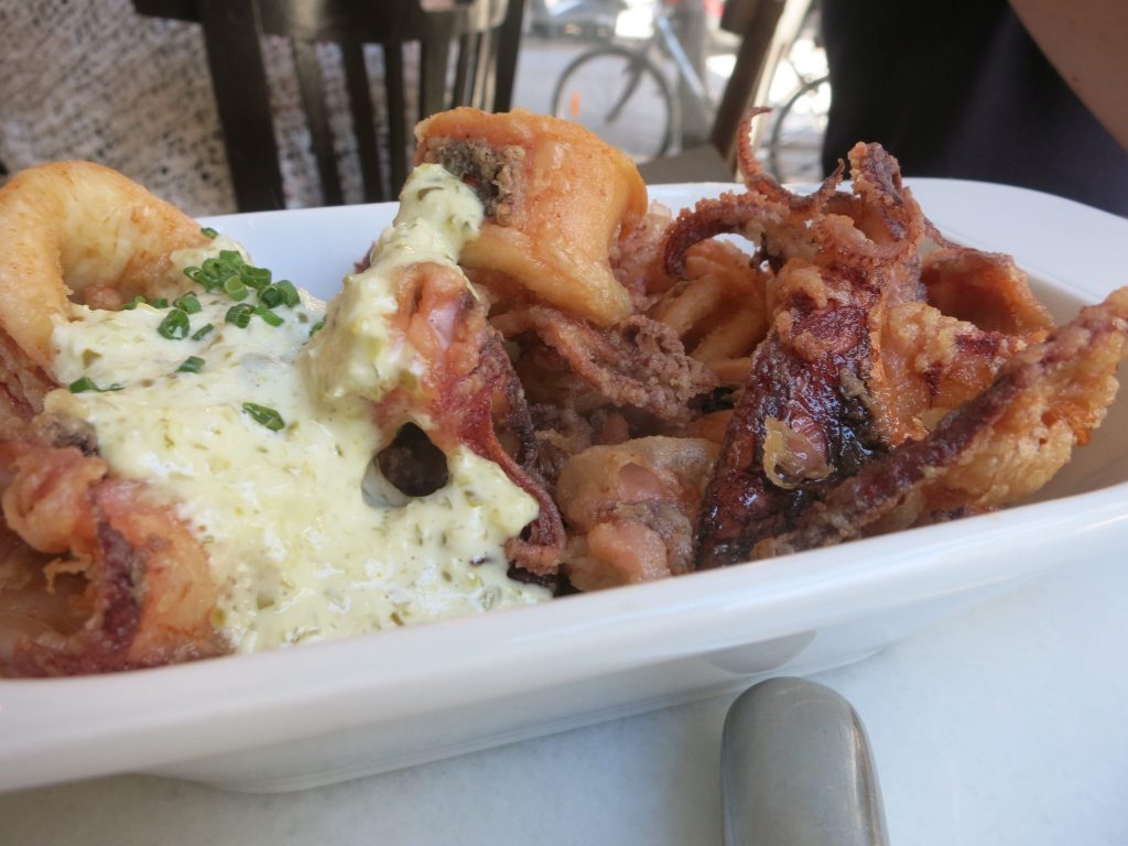 close-up of tapa of fried calimari in Lloret de Mar