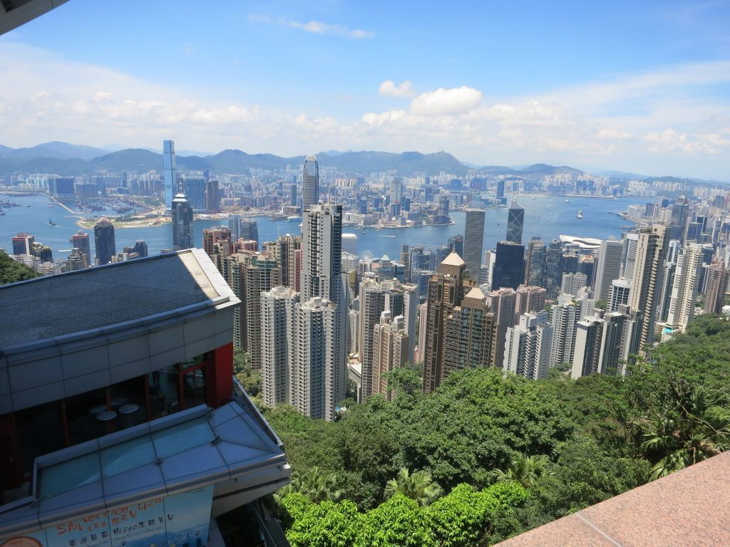 view of Hong Kong skyscrapers, taken from Peak Galleria on Victoria Peak