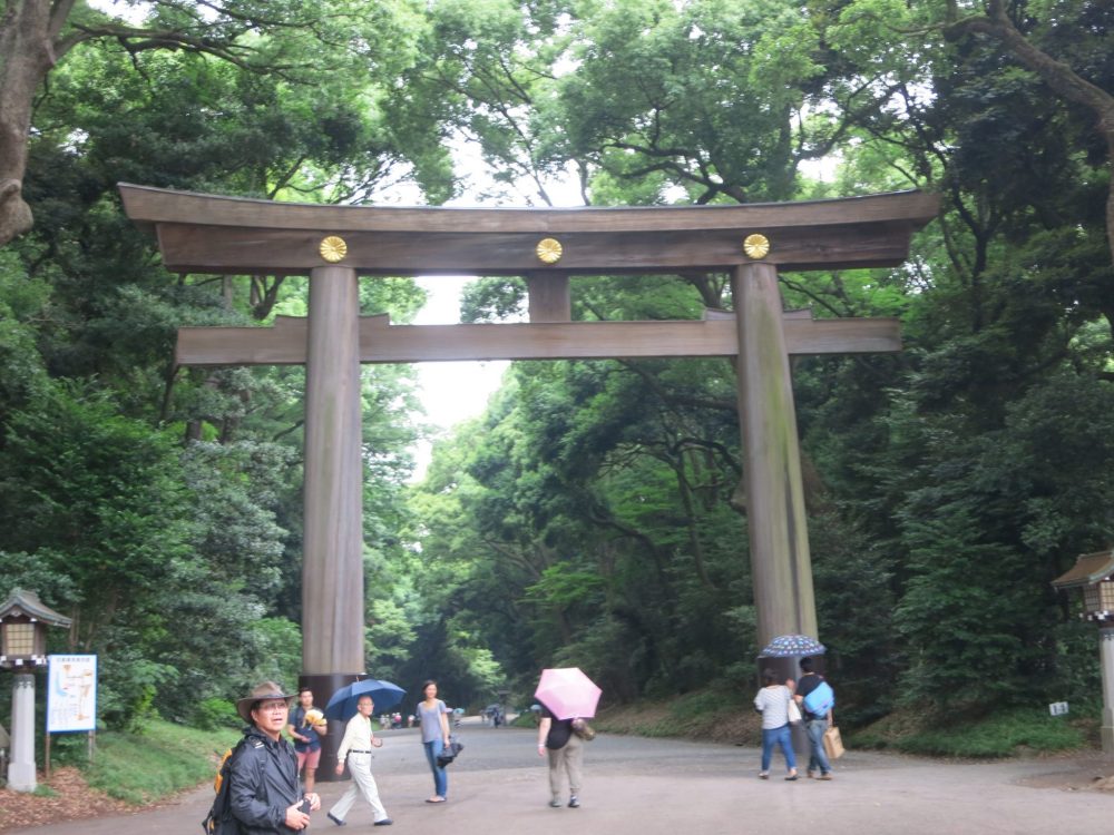 Enormous torii gateway in Meiji park in Tokyo