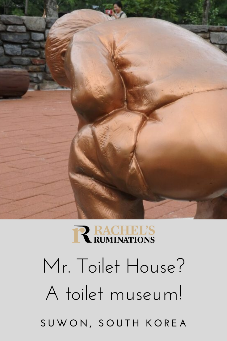 The big gold-colored turd statue next to the entrance is the first sight you encounter at Mr. Toilet House, a toilet museum in Suwon, South Korea. The statues are explicit and the building is toilet-shaped! via @rachelsruminations