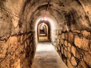 The entrance tunnel to the bomb shelter at Refugio de Cervantes in Alcoy, Costa Blanca, Spain