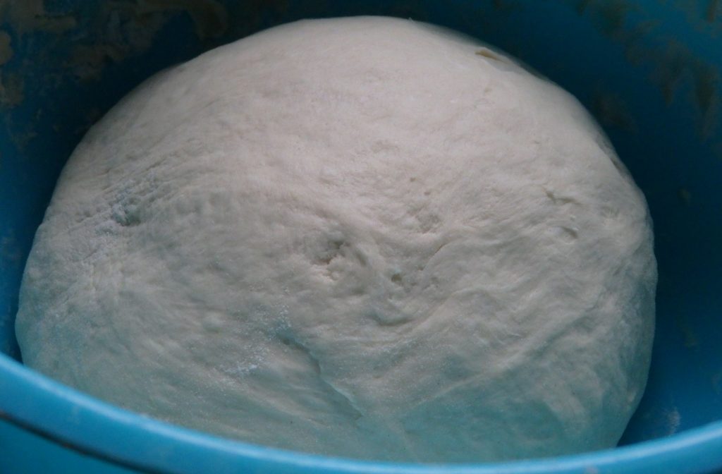 The bread dough on its second rising.