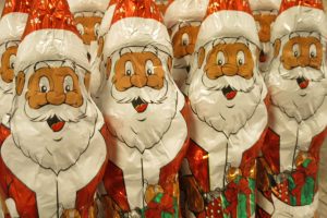 chocolate figures of Santa Claus, being sold in the Netherlands for Christmas