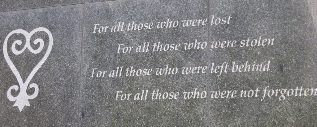 The sankofa is engraved on the outside of the Ancestral Libation Chamber at the African Burial Ground National Monument.