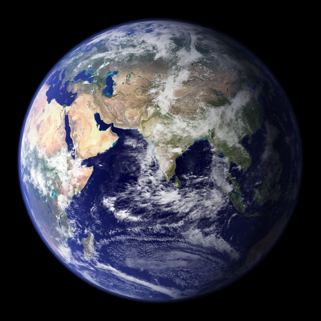 "Blue Marble" photo of the earth's eastern hemisphere by NASA [Public domain], via Wikimedia Commons