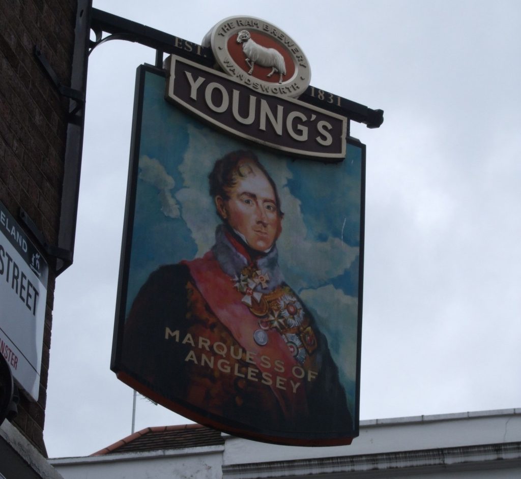 Sign for Youngs Marquess of Anglesey pub in London