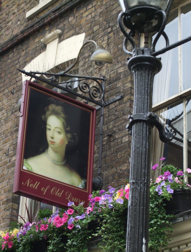the sign for the Nell of Old Drury pub in London