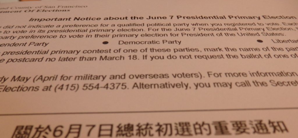 the letter from the Department of Elections of San Francisco, which seems to give me the right to vote in the Democratic primary