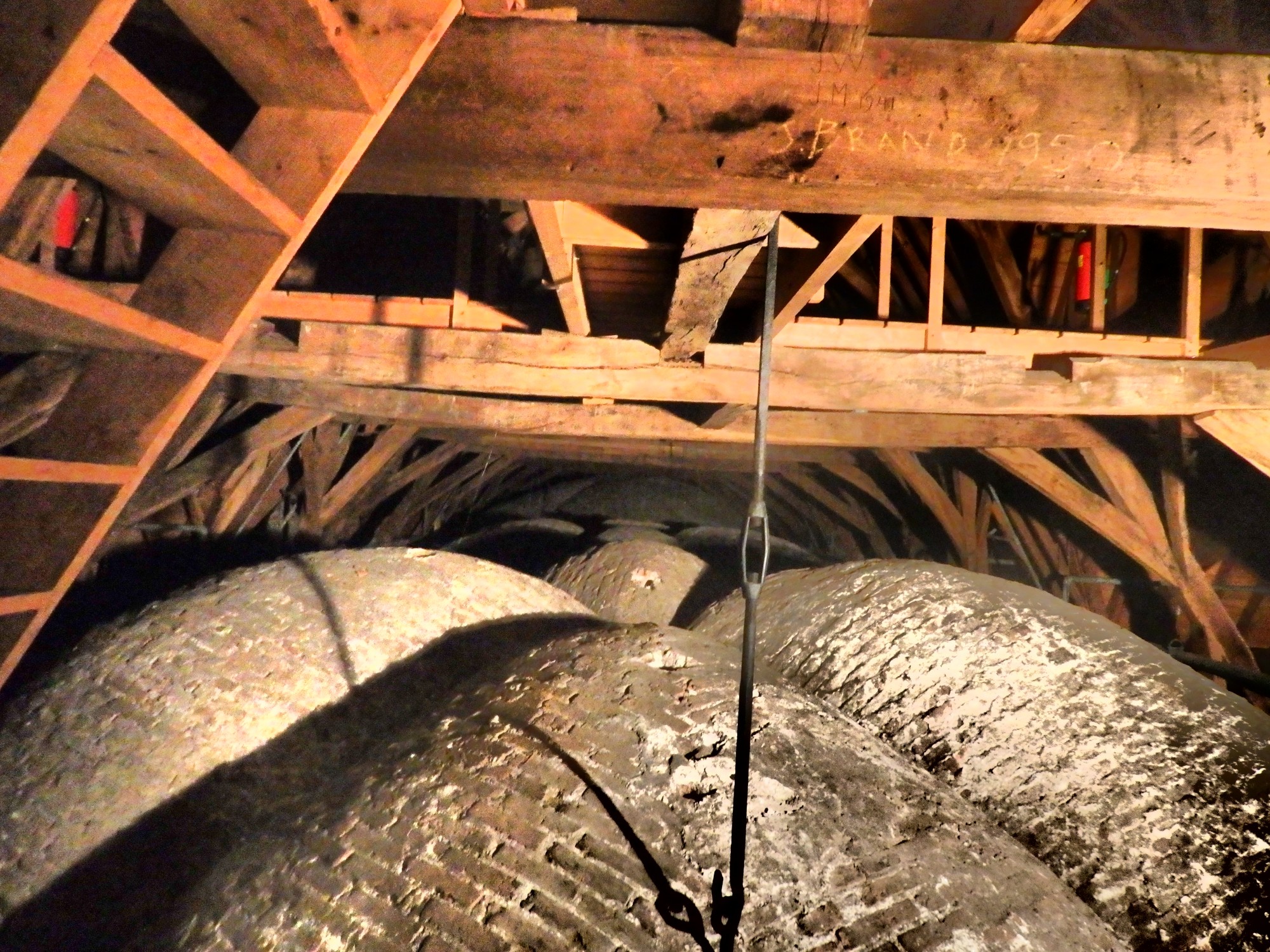 View between the ceiling arches of the Martinikerk and its roof -- as seen from the Martinitoren