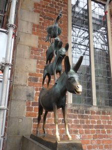 statue of the Town Musicians of Bremen beside the Rathaus in Bremen