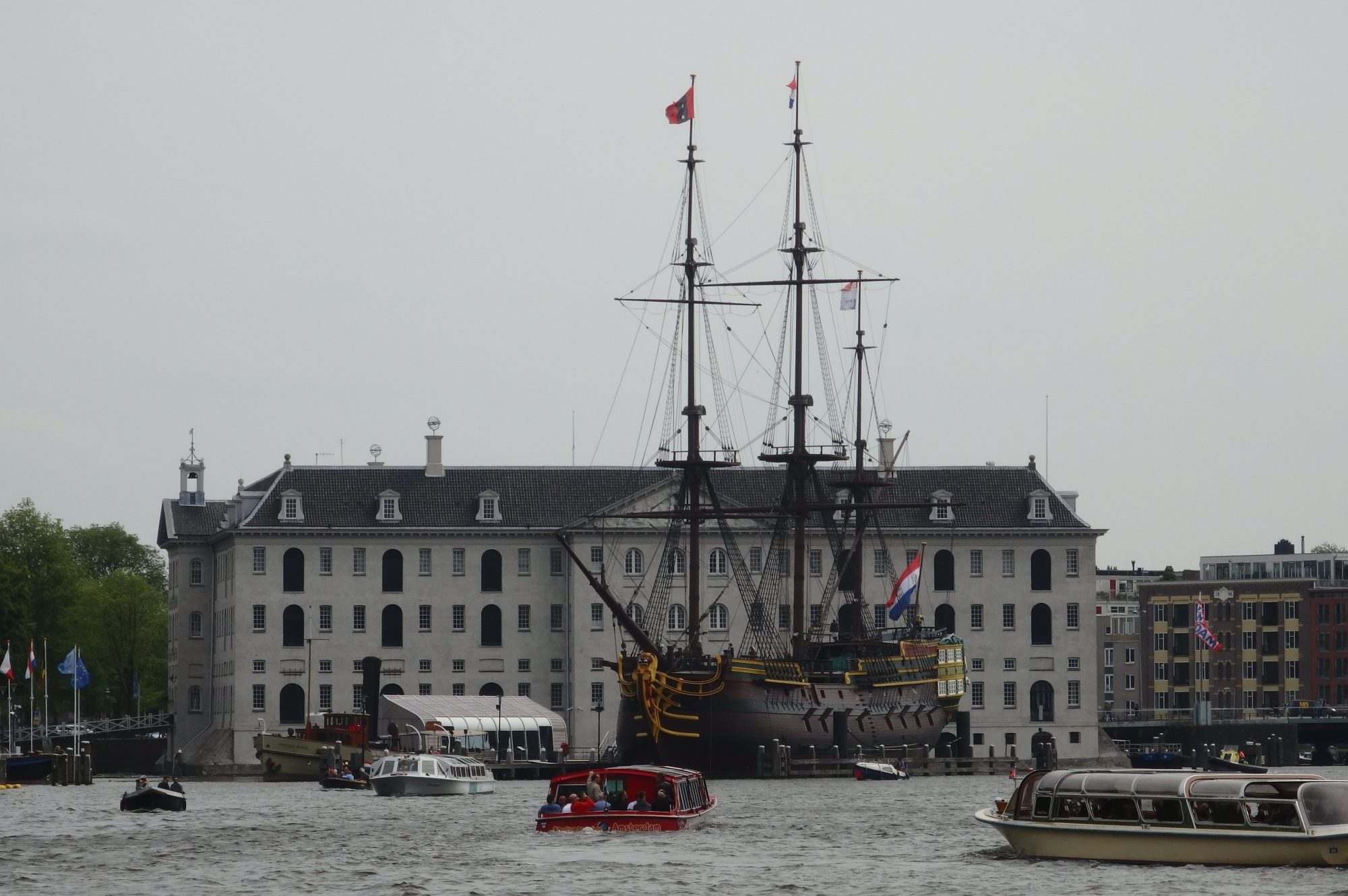 A closer-up view of the Maritime Museum in Amsterdam