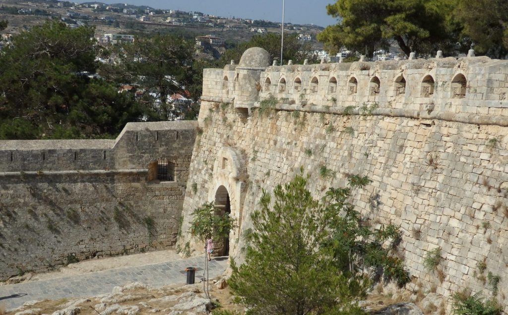 Looking down toward the entrance to the Fortezza of Rethymnon in Crete