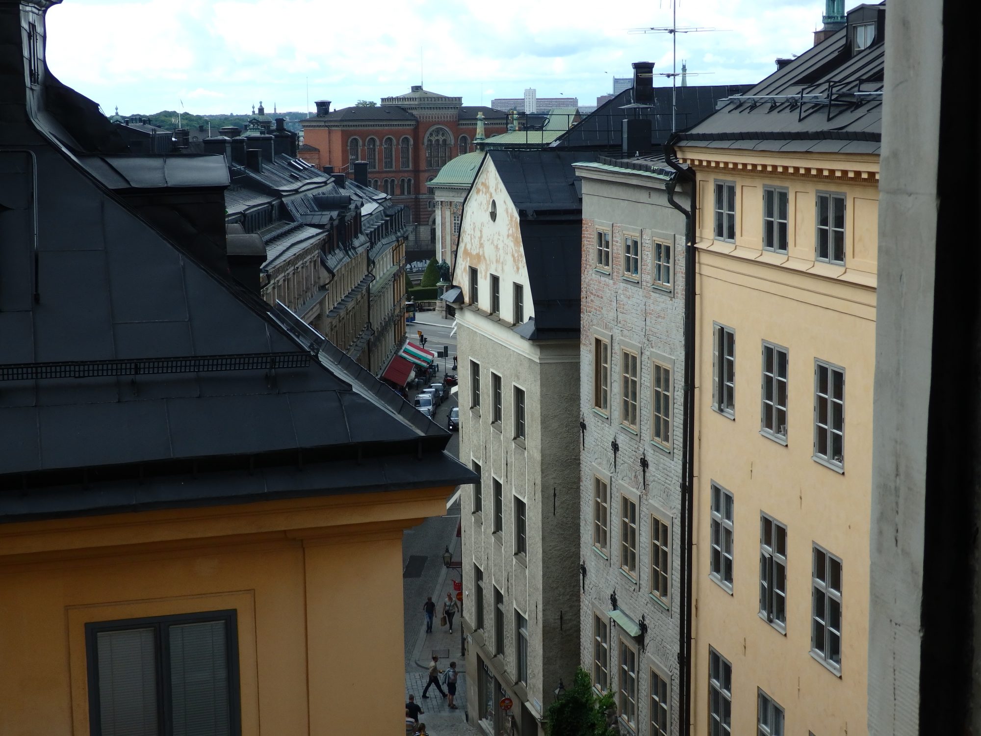 The view from partway up Storkyrkan tower, through a door with a handle on the outside. Stockholm.