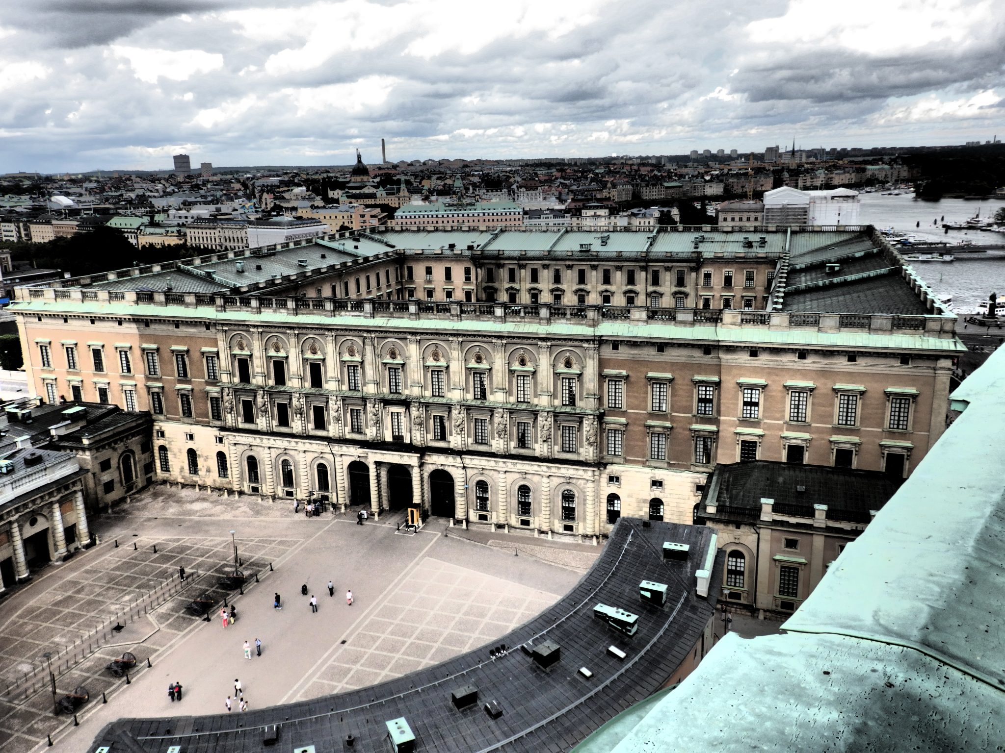 view from the top of Storkyrkan tower toward the royal palace, Stockholm