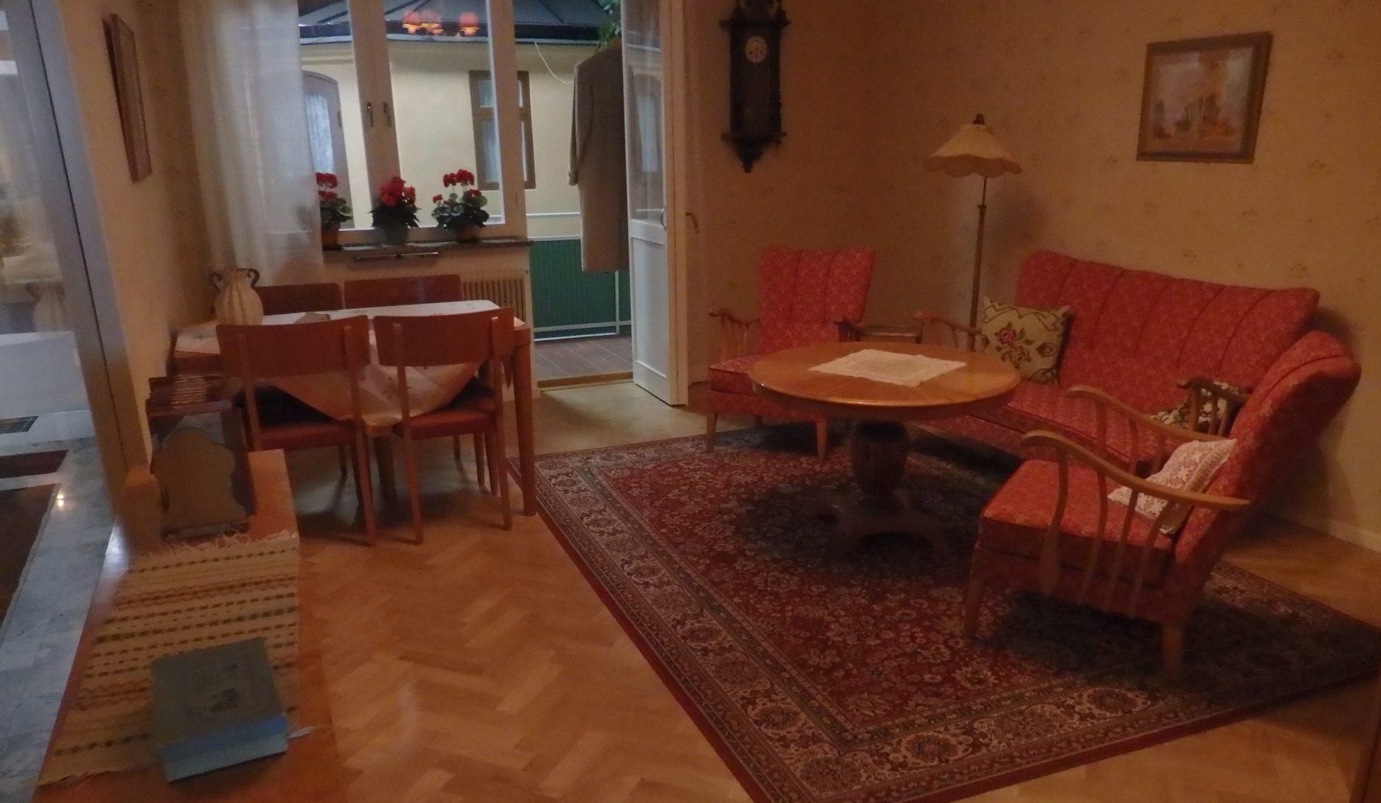 The living room of the recreated Folkhammet apartment in the Nordic Museum, Stockholm, Sweden