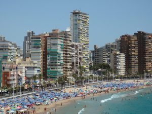 one part of Levante beach in Benidorm, Spain