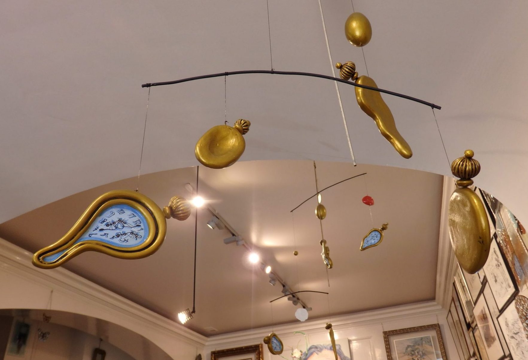 a Dali-themed mobile in the Surrealist Bookstore in Figueres, Spain