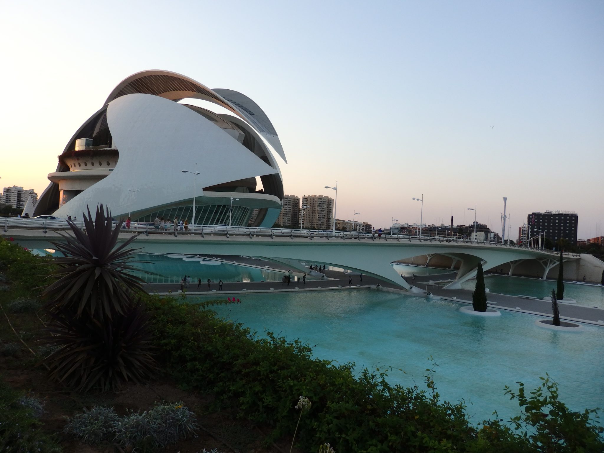 one of the buildings of the City of Arts and Sciences in Valencia, seen in passing from the car