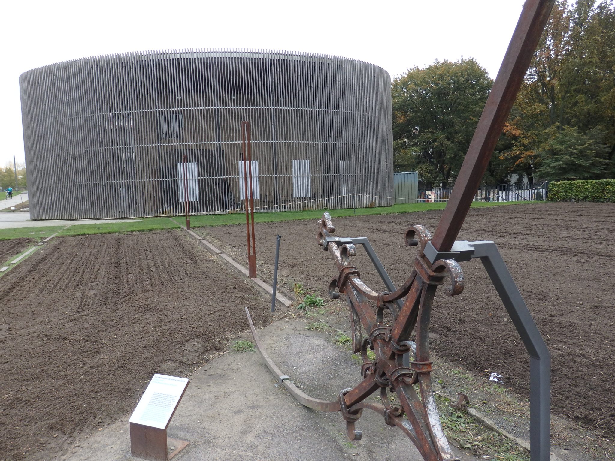 The Chapel of Reconciliation. In the foreground is what remains of the steeple of the original church.