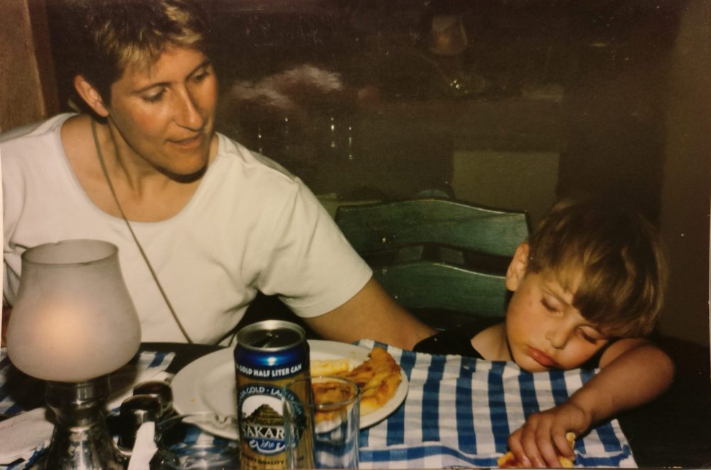 This snapshot shows how our son, who was about four years old at the time, was so exhausted from a day of beaching in Egypt that he fell asleep clutching a piece of pizza.