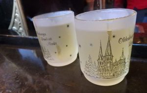 two glass mugs printed with a picture of Oldenburg.