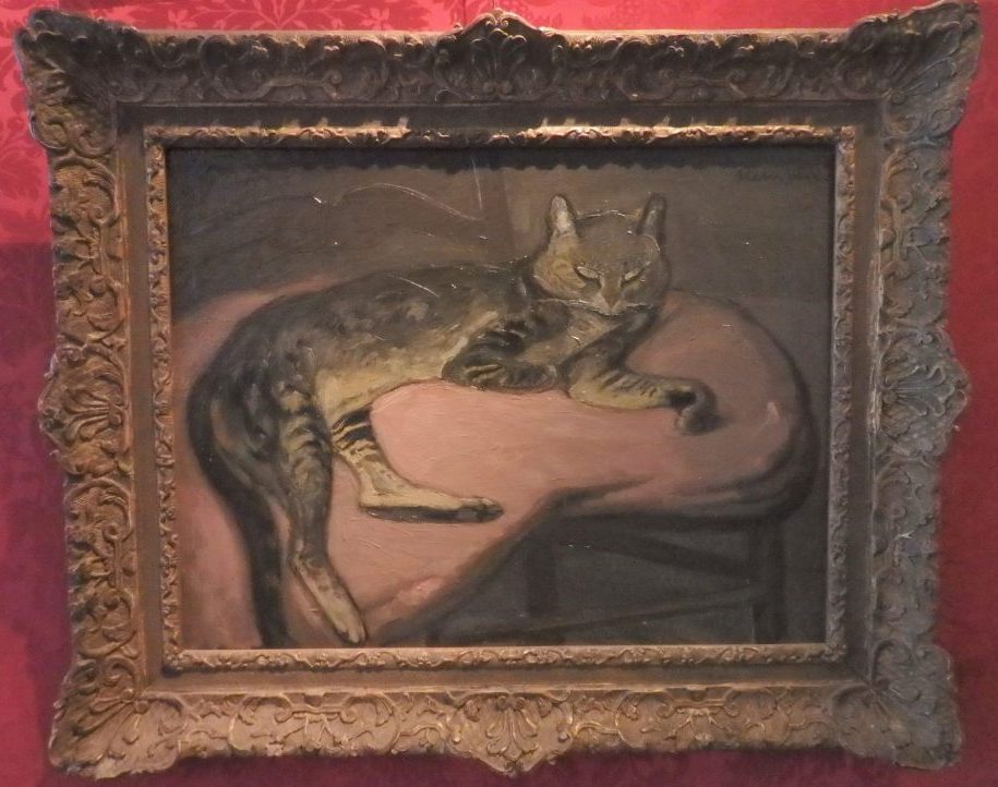 LHiver: Chat sur un coussin 1909, by Theophile Alexander Steinlen. At the Cat Cabinet, Amsterdam.
