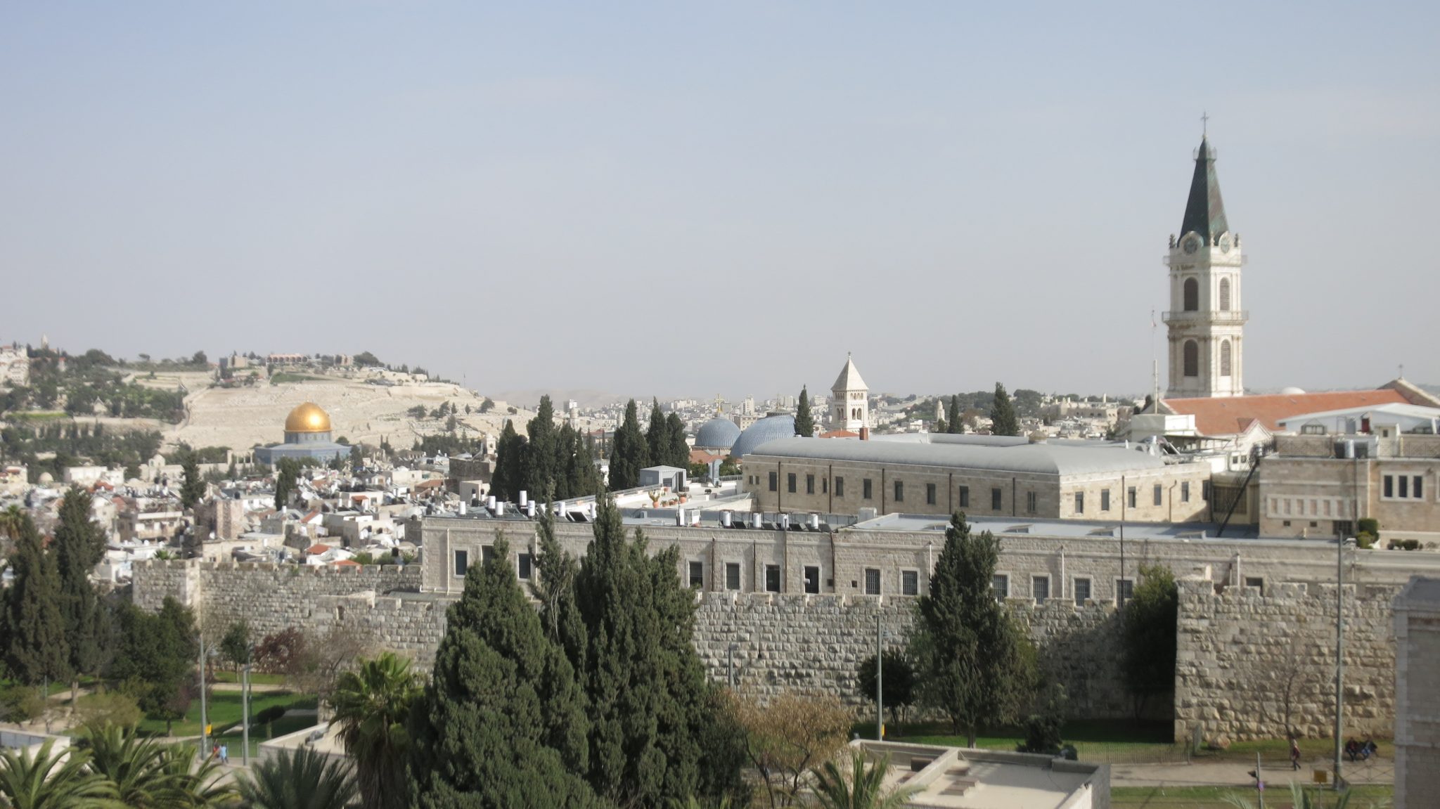 view into the Old City of Jerusalem from the roof of the Monastery of Notre Dame, one of the stops in my Bitemojo tour