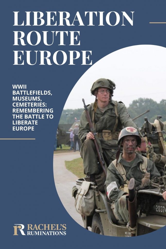 Liberation Route Europe: WWII battlefields, museums, cemeteries: remembering the battle to liberate Europe. Image: Soldiers in khaki uniforms and camoflage paint sit on a jeep