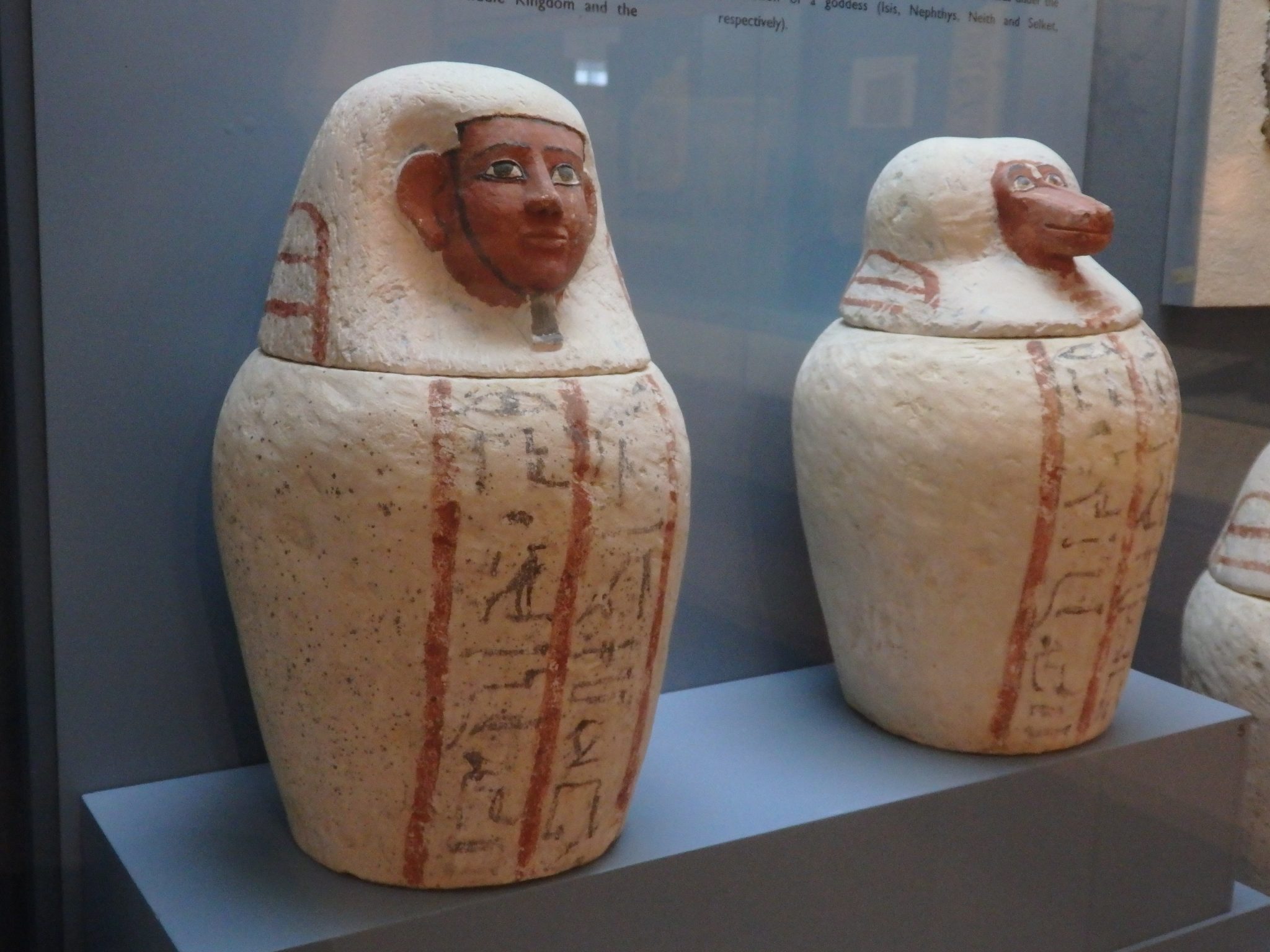 Canopic jars from 19th-20th Egyptian dynasties, 1307-1070 BCE, in the Bible Lands Museum, Jerusalem