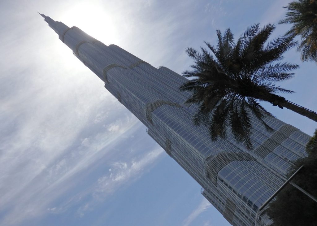 Looking up at the Burj Khalifa.