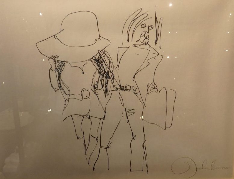 A drawing by John Lennon of himself with Yoko Ono, at the Erotic Museum Amsterdam