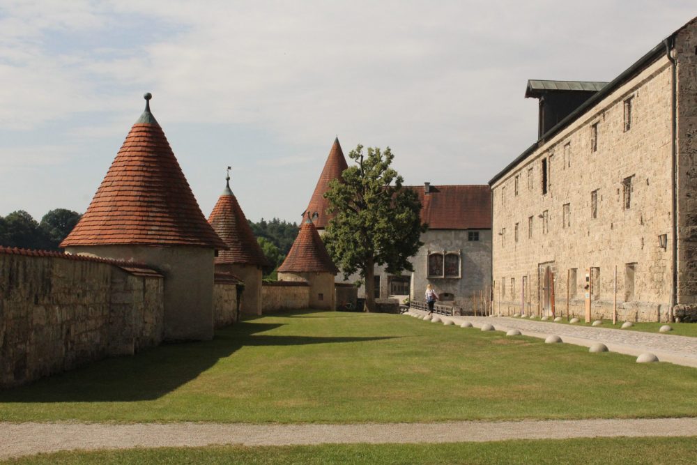 The third courtyard, with the armory on the right, at Burghausen Castle