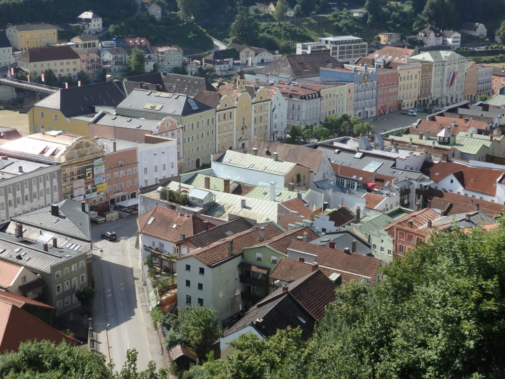 A view down to Burghausen town from Burghausen Castle