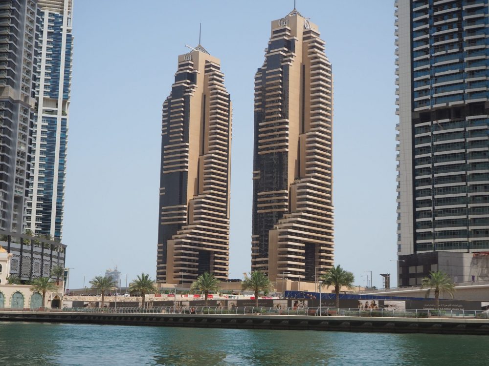 According to Nuwan, these two buildings in the Dubai Marina are meant to resemble ancient Egyptian figures.
