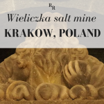 Text: Wieliczka salt mine, Krakow, Poland. Image: the head of a bearded man carved in salt.
