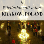 Text: Wieliczka salt mine, Krakow, Poland. Image: the church inside the mine.