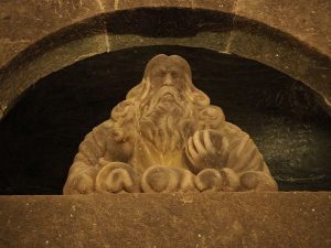 A head of a bearded man carved from salt