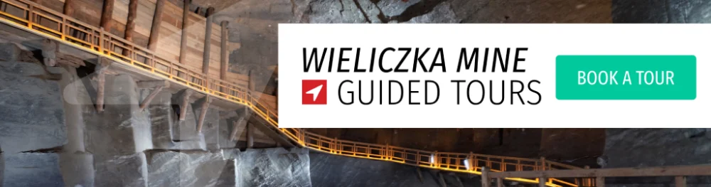 Banner advertising a tour of Wieliczka Mine.