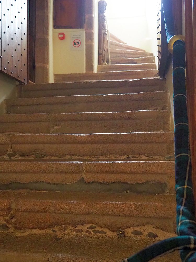 the stairway at Craigievar Castle, as seen from the ground floor where it starts.