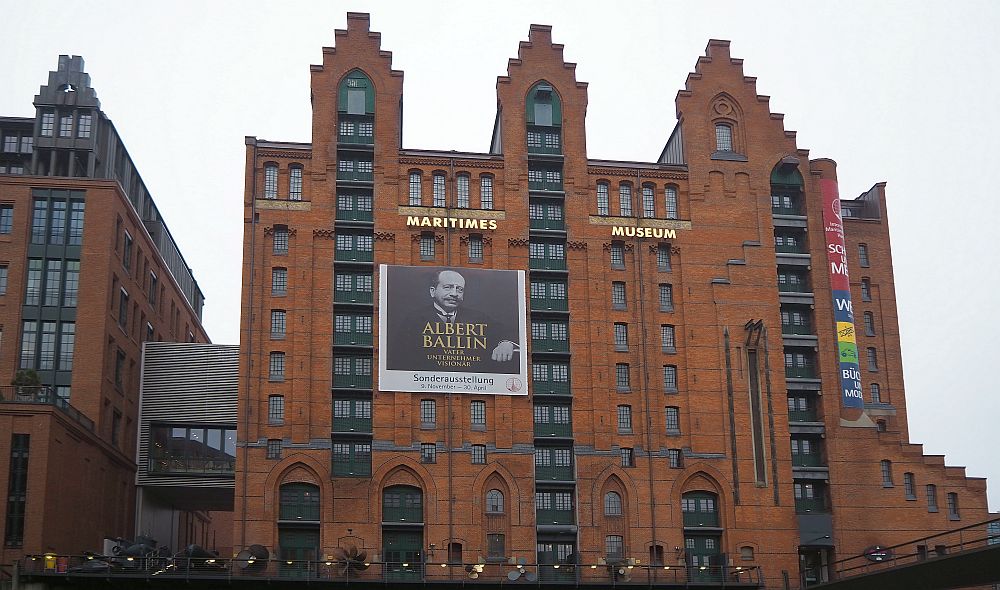 The museum is in a red-brick warehouse with step gables.