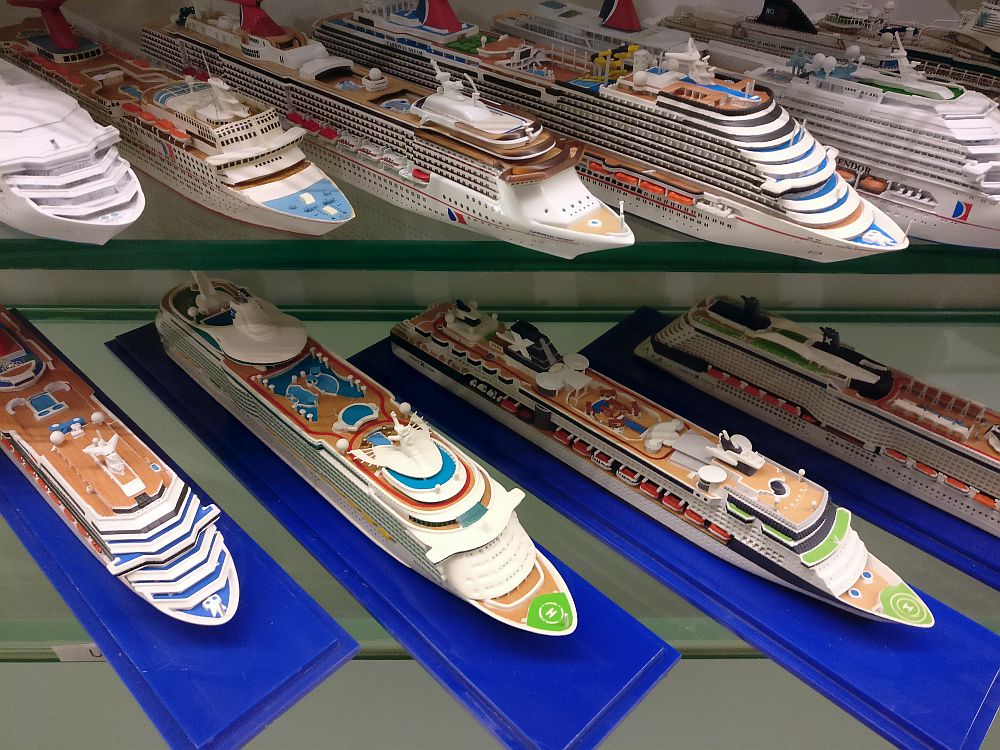 lined-up model cruise ships