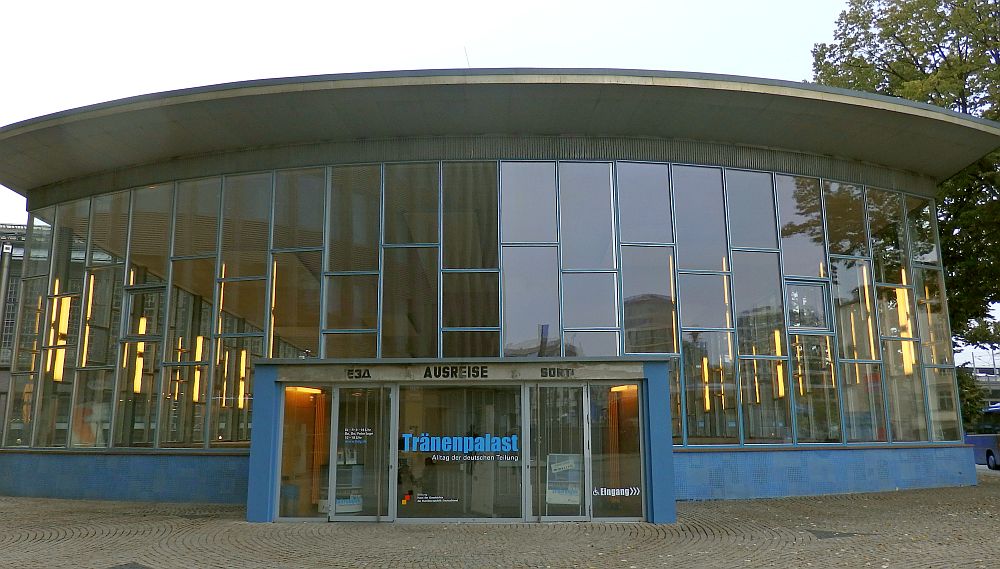 The Palace of Tears, a Cold War site in Berlin: front entrance view with lots of windows.