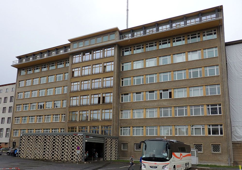 The Stasi Museum is in a concrete office block, 8 stories tall.